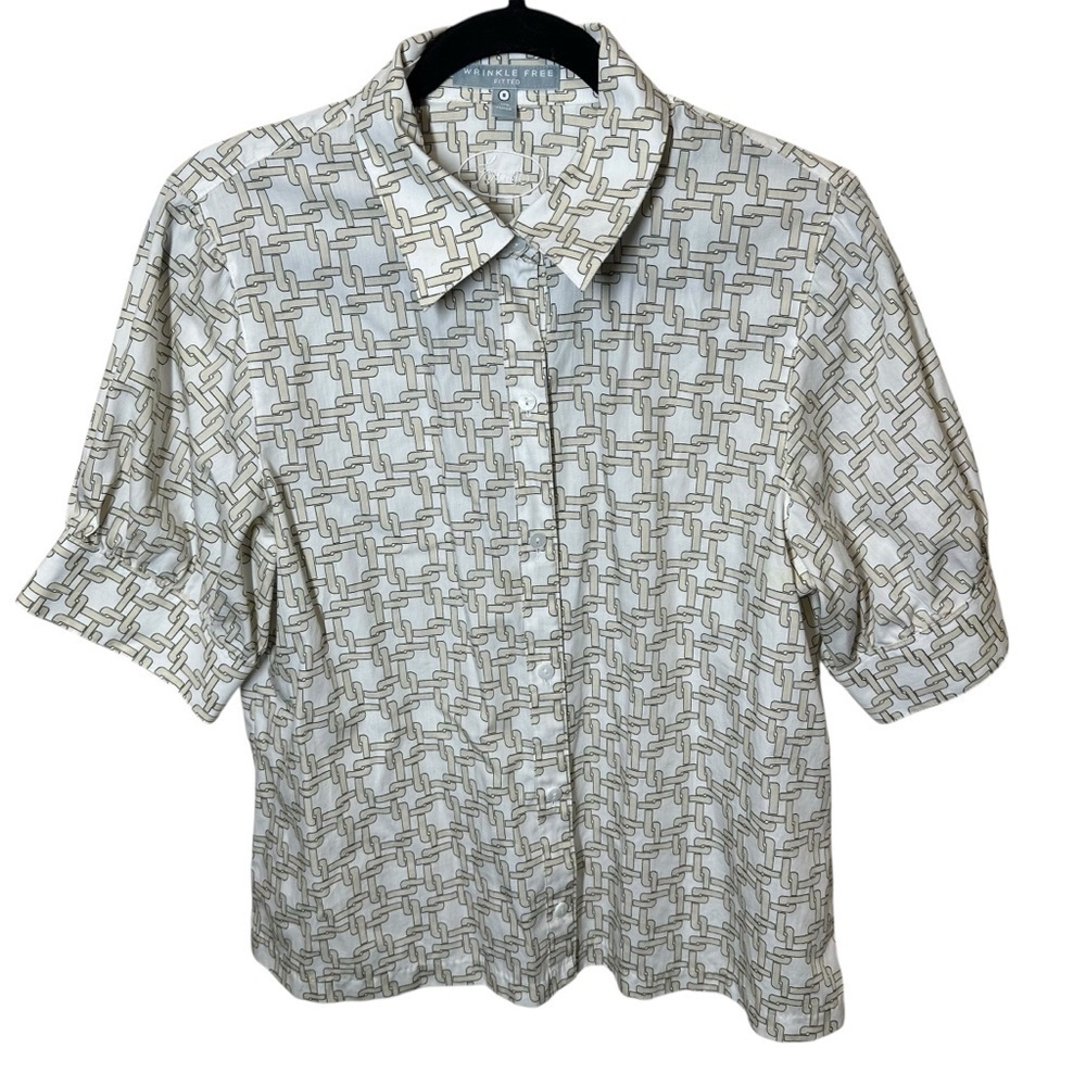 Foxcroft women’s chain link shirt short sleeve size 8 wrinkle free business